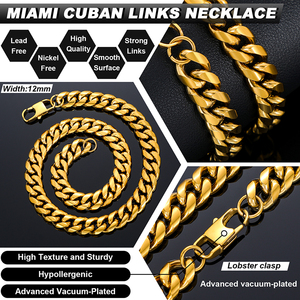 Chaîne cubaine <span class=keywords><strong>en</strong></span> acier inoxydable plaqué <span class=keywords><strong>or</strong></span> étanche sans ternissure pour hommes bijoux Hip Hop collier de chaîne à maillons cubains - Product Image 3