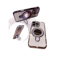 Housse de protection haut de gamme avec support de miroir en diamant scintillant magnétique pour iPhone 16 Pro Max 15 Pro Max