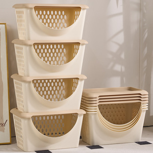 Home Basics Stackable Laundry Basket Rectangle With Lid Plastic Clothing Organizer Multi Functional Storage Basket For Closet - Product Image 5