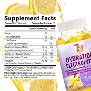 Gummies d'électrolytes hydratants saveur citron disponibles en OEM/ODM – Complément alimentaire avec soutien en sodium et potassium pour la récupération physique - Product Image 4