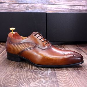 Classic Brown Pointed Toe Oxford <b>Shoes</b> Genuine Leather Lace up Wedding Party Male Business Formal <b>Shoes</b> - Product Image 5