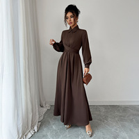 Robe chemise à col bouffant et manches longues boutonnée, style mode simple euro-américain, pour femme, en polyester, collection 2025