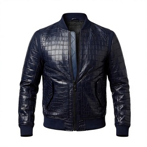 Blouson Bomber Unisexe en Cuir de Crocodile Gaufré de Qualité Supérieure, Personnalisable avec Impression au Dos, Style Streetwear, Fermeture Éclair Formelle, OEM - Product Image 1