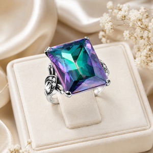 Anello colorato a forma quadrata, design in stile arcobaleno, gioielli da indossare tutti i giorni per le donne - Product Image 3