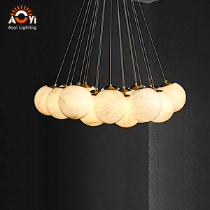 Lustre moderne de luxe en albâtre, <span class=keywords><strong>suspension</strong></span> multi-têtes en pierre naturelle <span class=keywords><strong>pour</strong></span> villa, salon, hall d'hôtel - Product Image 1