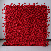 Mur floral artificiel de roses rouges, panneau de fleurs en coton carré 3D réutilisable, toile de fond pour mariage, fête, photomaton