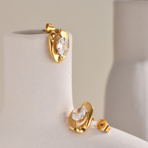 Conjunto de Joyería al por Mayor de Moda Vintage: Pendientes de Acero Inoxidable con Baño de Oro de 18K y Collar Geométrico Irregular con Zirconia Ovalada para Mujer - Product Image 2