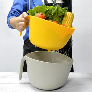 Panier égouttoir double couche pour légumes et fruits, bassine de lavage en plastique avec poignée, bol mélangeur de salade de cuisine, 3 pièces, compatible lave-vaisselle - Product Image 4