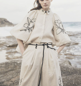 Enyami Set Coordinato <span class=keywords><strong>Donna</strong></span> 2 Pezzi Stile Bohemien per Vacanze, Casual Musulmano, con Blusa in <span class=keywords><strong>Lino</strong></span> a Stampa Floreale e Maniche a Lanterna e <span class=keywords><strong>Pantaloni</strong></span> Palazzo - Product Image 4