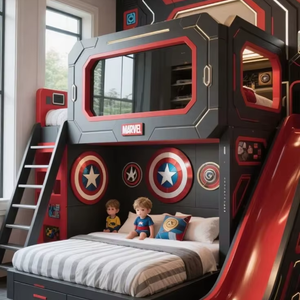 <span class=keywords><strong>Lit</strong></span> pour enfants, chambre d'<span class=keywords><strong>enfant</strong></span> sur le thème du héros garçon, noir et rouge, design créatif AI, <span class=keywords><strong>lit</strong></span> superposé pour chambre d'<span class=keywords><strong>enfant</strong></span>, fabrication haut de gamme - Product Image 1
