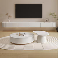 Table basse ronde en bois blanc de style nordique avec console TV pour hôtel et salon