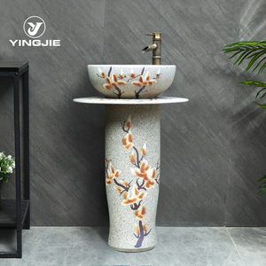 <span class=keywords><strong>Canton</strong></span> Fair Flor <span class=keywords><strong>China</strong></span> Baño <span class=keywords><strong>Porcelana</strong></span> Suelo <span class=keywords><strong>de</strong></span> pie Lavabo Cerámica Pintado a mano Pedestal Lavabo Fregadero - Product Image 1