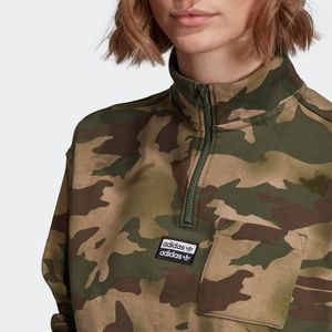 Adidas Originals Top da Donna per Esterno Vocal Aop con Mezza Zip, Modello Corto, Colore Canapa/Verde Terra |   100% Autentico - Product Image 5