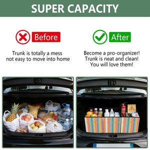 Heavy Duty Reusable Grocery <b>Bags</b>, Collapsible Shopping Tote with Handles, Waterproof <b>Foldable</b> Basket for Car Trunk - Product Image 5