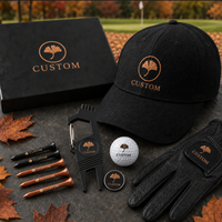 Ensemble cadeau de golf sportif en métal de haute qualité avec logo personnalisé, comprenant un chapeau, des gants, un outil de réparation de divots, un clip de chapeau, un marqueur de balle, un tee de golf et une boîte cadeau durable