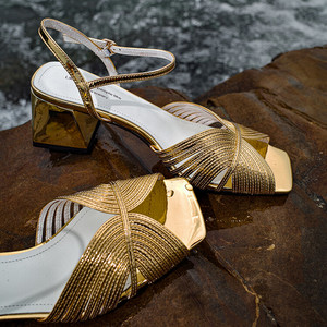 slim fit dress slacks Slip On Gold Metallic High Heel Sandals - All Shoes main image 1
