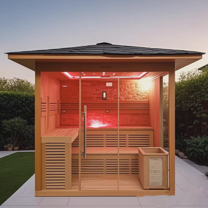 Sauna Eléctrica de Diseño Moderno para Exteriores, <span class=keywords><strong>Madera</strong></span> de <span class=keywords><strong>Cedro</strong></span> Rojo Sólido, Cuarto de Vapor Seco, Panel de Control Computarizado, Relajación con Vapor Seco para la Salud - Product Image 1