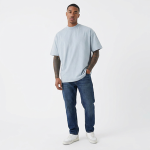 T-shirt surdimensionné personnalisé pour homme, style streetwear, épais, 100 % coton, épaules tombantes, grandes tailles, t-shirt lourd en stock - Product Image 1