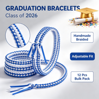Bracelets de graduation faits à la main, 12 pièces, en ruban tressé, bleu et blanc, cadeaux pour étudiants