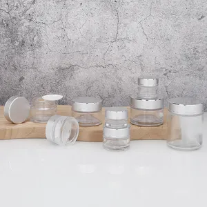 Transparent Glass Cream Jar Bottle With Silver Lid 100g 60g 50g 30g 20g 15g 10g 5g Glass Cosmetics Containers