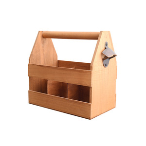 Customised Handcrafted Wood Soda Drinks Beer Bottle Caddy Carrier Holder 6 Packs with Handle Opener