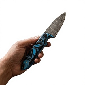 Cuchillo de Hoja Fija con Punta de Gota de Acero de Damasco, Mango Colorido, Personalizable, Fácil de Transportar, Garantía de 3 Años para Caza y Camping - Product Image 3