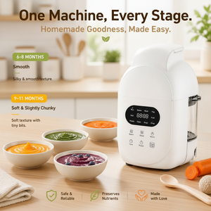 Licuadora de Alimentos para Bebés con Recipiente de Vidrio, Vaporizador, Función de Calentamiento, Autolimpieza, Apta para Lavavajillas, Cuchilla de Acero Inoxidable, Silicona de Grado Alimenticio - Product Image 1