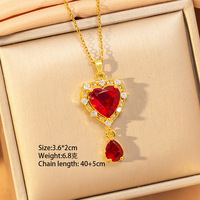 Kalung Liontin Grosir 26 Model Trendi Lapis Emas Stainless Steel Rantai Zirkon Merah Mahkota Ceri Bunga Hati Buah