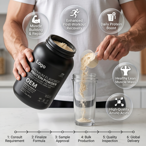 Poudre <span class=keywords><strong>de</strong></span> protéines aromatisée <span class=keywords><strong>de</strong></span> qualité supérieure, formule personnalisée GMP OEM, pour la récupération musculaire, pré-entraînement, boisson énergétique, complément alimentaire - Product Image 2