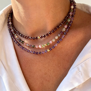 Collar de cuentas facetadas de piedras preciosas con espaciador de metal dorado, gargantilla delicada de hebra corta, joyería OEM personalizada - Product Image 2