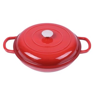Casserole en fonte émaillée rouge minimaliste pour fruits de mer, antiadhésive, avec couvercle, compatible gaz et induction, cocotte, rôtissoire - Product Image 3