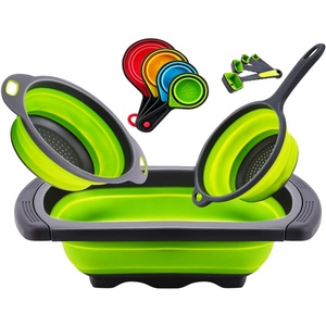 Vegetable Colander With Extendable Thickened Handles & <b>Measuring</b> Cups and <b>Spoon</b> Set, Folding Strainer for Kitchen - Product Image 1