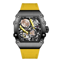 Montre automatique squelette de luxe HANBORO unisexe, boîtier tonneau, mouvement japonais, mécanique, tissu respirant, silicone, haute qualité