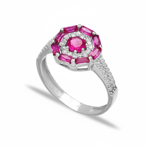 Elegant Round Design Baguette Cut Ruby CZ Stone Cluster <b>Ring</b> Wholesale Turkish 925 Sterling Silver Jewelry Handmade Fine Jewelry - Product Image 2