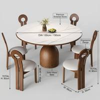 Table à manger rétractable en pierre de style moderne haut de gamme, pieds en bois, convertible, adaptée à un usage domestique, petits espaces, pliable