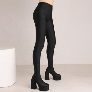 New Design Women's High Chunky Heels Stretch Pant Boots Skintight Thigh High Platform Shoes Over Knee <b>Long</b> Booties - Product Image 6