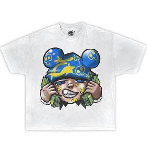 T-Shirt Oversize con Grafica 'Big Money Talker', Stile Streetwear Y2K, Stampa Cartoon, Logo Frontale Bianco, Manica Corta, 100% Cotone - Product Image 1