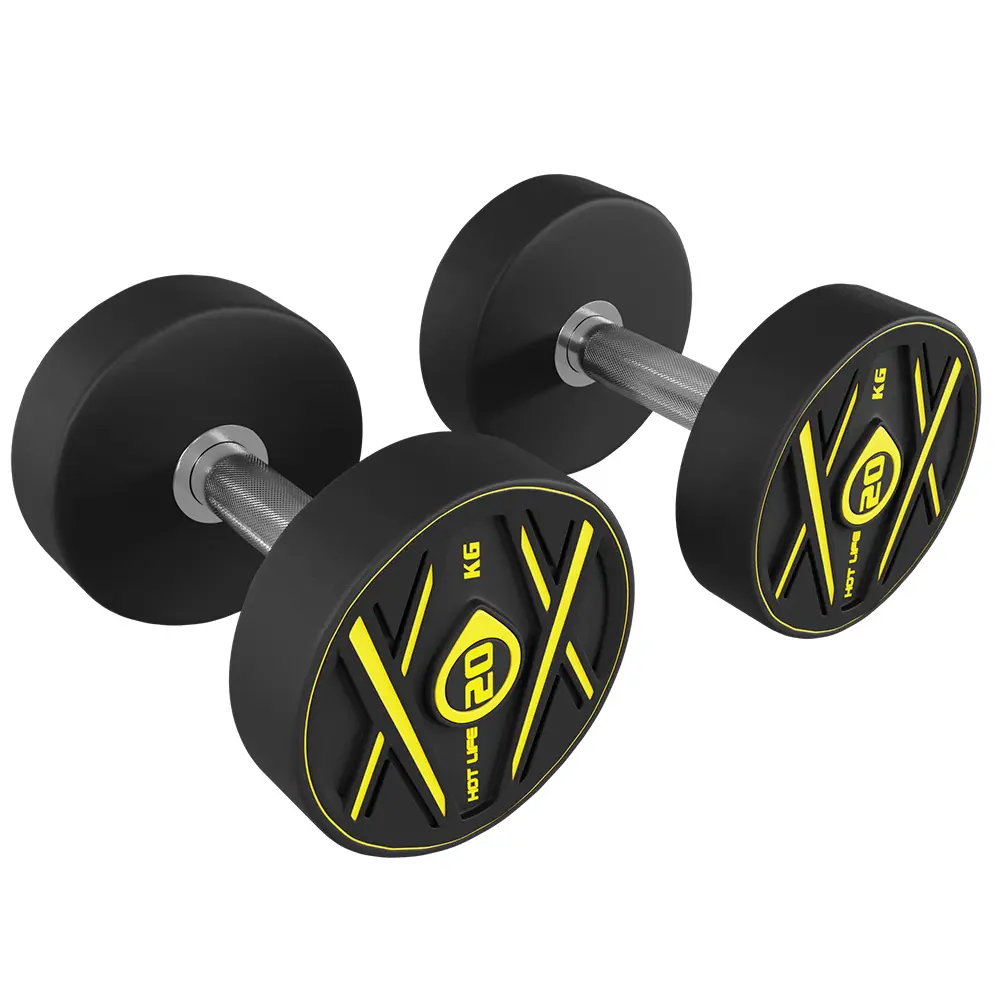 Hitam kustom Logo kebugaran uretana Dumbbell Gym PU Dumbbell