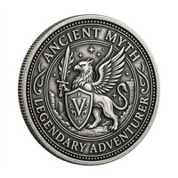 Pièce de monnaie de défi personnalisée en alliage de zinc argenté antique, gravée en 3D, représentant une créature mythique, pour récompenses de jeux de société