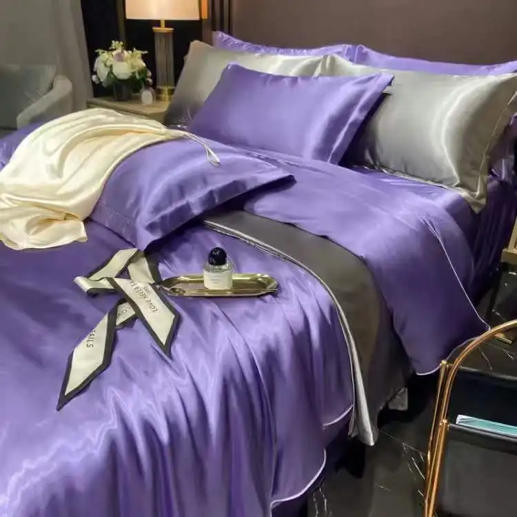 TS warna Solid 22 momme sutra set tempat tidur Mulberry sutra tempat tidur seprai datar 100% sutra murni penutup tempat tidur set