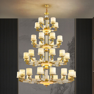 Lámpara de araña de estilo chino, de cobre y jade, con múltiples cabezales LED, para sala de estar, recibidor principal, diseño elegante, forma redonda, base para bombilla E27 - Product Image 1