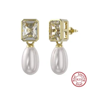 Pendientes de Plata de Ley 925 Chapados en Oro con Perlas Barrocas de Agua Dulce en Forma de Lágrima, Estilo Retro Elegante para Mujer, 24 mm, Estilo Coreano - Product Image 6