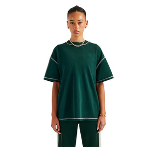KY Unisex Oversized T-shirt 100% Cotton Crew Neck Contrast <strong>Stitching</strong> Loose Fit Casual <strong>Top</strong> - Product Image 2