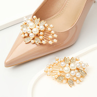 Décorations pour chaussures à talons hauts, pinces à fleurs détachables, alliage de zinc, perles, strass, boucles en forme de nœud, accessoires polyvalents à clipser