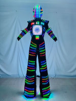 Combinaison de robot numérique à LED en couleur avec casque Disco DJ Party Performance Wear Kryoman Stilts Walker and Dancing