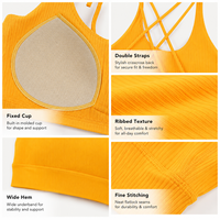 Soutien-gorge de sport côtelé pour femme avec logo personnalisé, coussinets fixes, bretelles croisées au dos, maintien élevé, idéal pour le yoga et l'entraînement, coupe courte