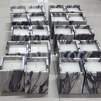Stonekocc 100% Italien De Luxe Calacatta Viola Violet Marbre Naturel Onyx Titulaire Tasses Bocaux avec Cire De Soja Bougie Récipient