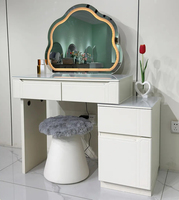 Ensemble coiffeuse blanc crème économique avec miroir éclairé, design moderne, rangement, table de maquillage en bois pour chambre, panneau d'hôtel