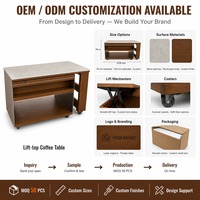 Table basse relevable en buis massif avec plateau aspect pierre, mécanisme de levage en métal noir, tiroir de rangement – Fournisseur en gros moderne