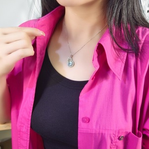 Collier avec pendentif en forme de gourde en pierre naturelle, coupe ovale, 9 pierres fines de 8x10mm, en argent Sterling 925, bijoux cadeau de vacances pour femmes - Product Image 3